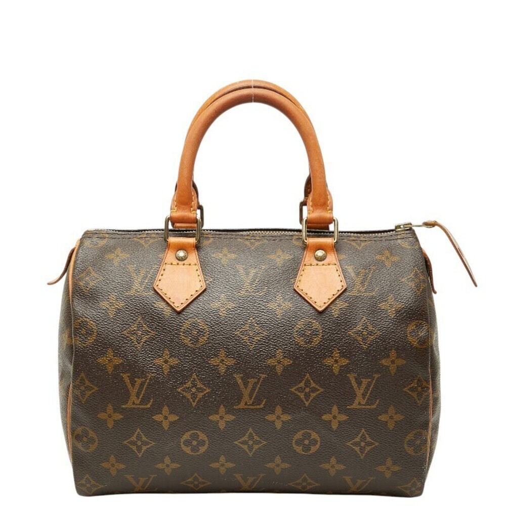 Louis Vuitton Monogram Speedy Handbag Boston Bag Brown Leather